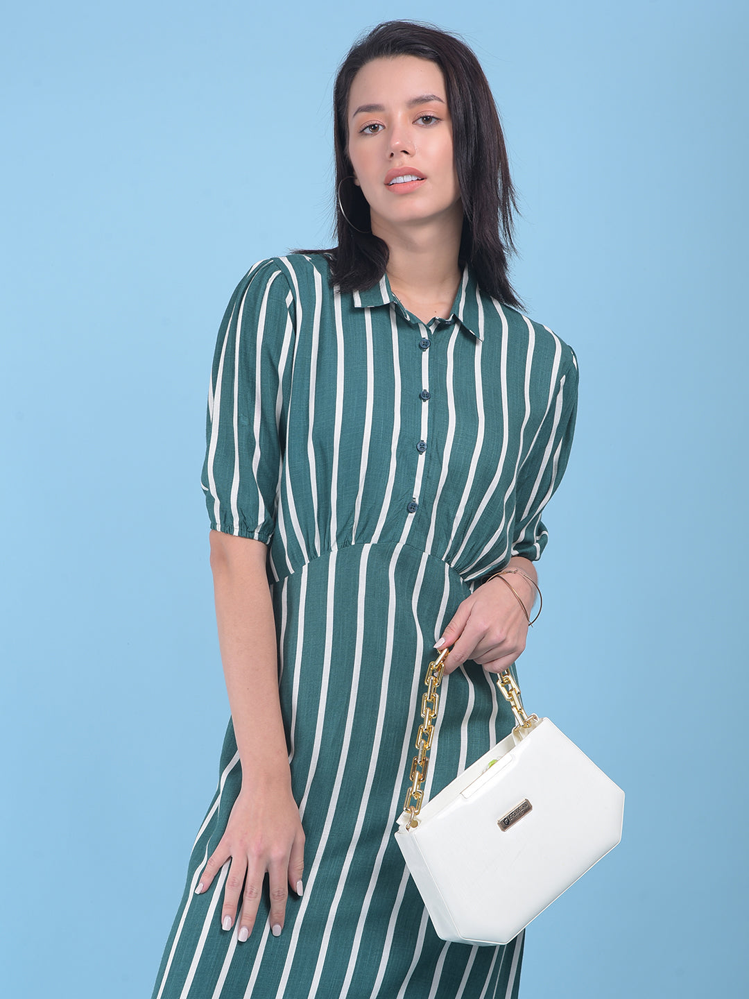 Green Vertical Striped A-Line Dress Green Vertical Striped A-Line Dress