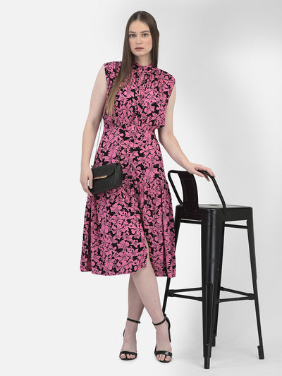 Floral Print Pink Dress-Women Dresses-Crimsoune Club