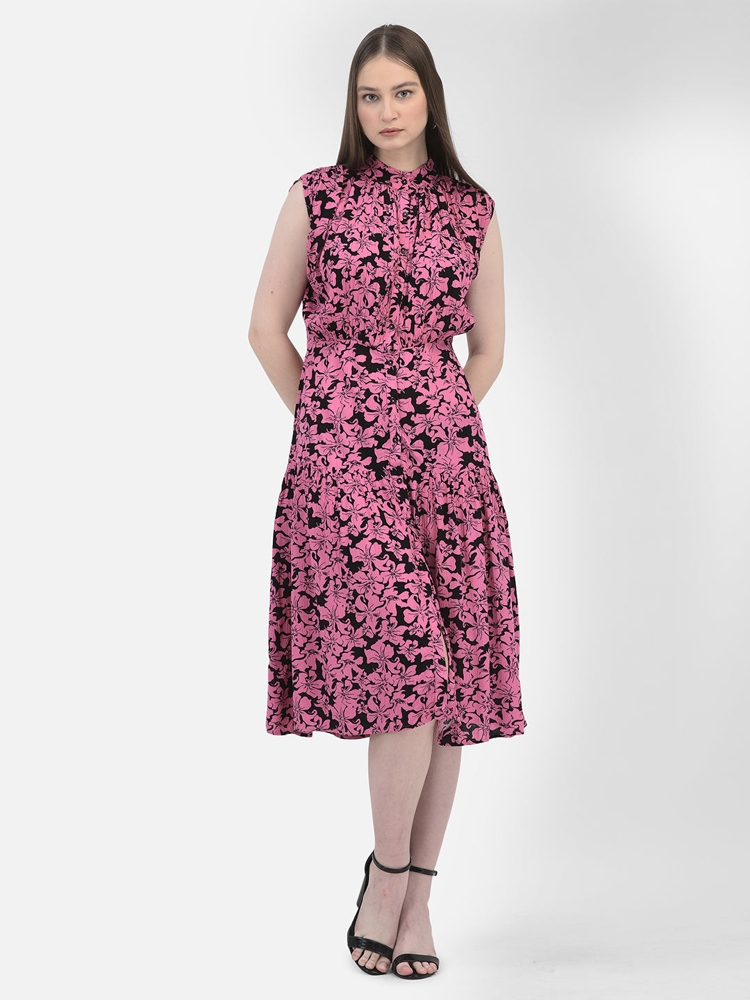 Floral Print Pink Dress-Women Dresses-Crimsoune Club