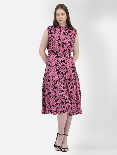 Floral Print Pink Dress-Women Dresses-Crimsoune Club