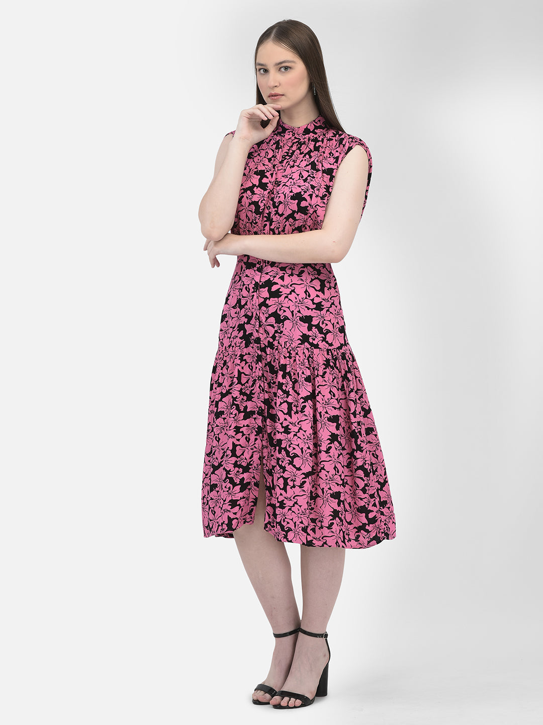 Floral Print Pink Dress-Women Dresses-Crimsoune Club