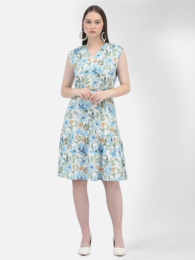 Multicolored- Linen Floral Print Dress-Women Dresses-Crimsoune Club