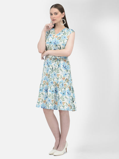 Multicolored- Linen Floral Print Dress-Women Dresses-Crimsoune Club