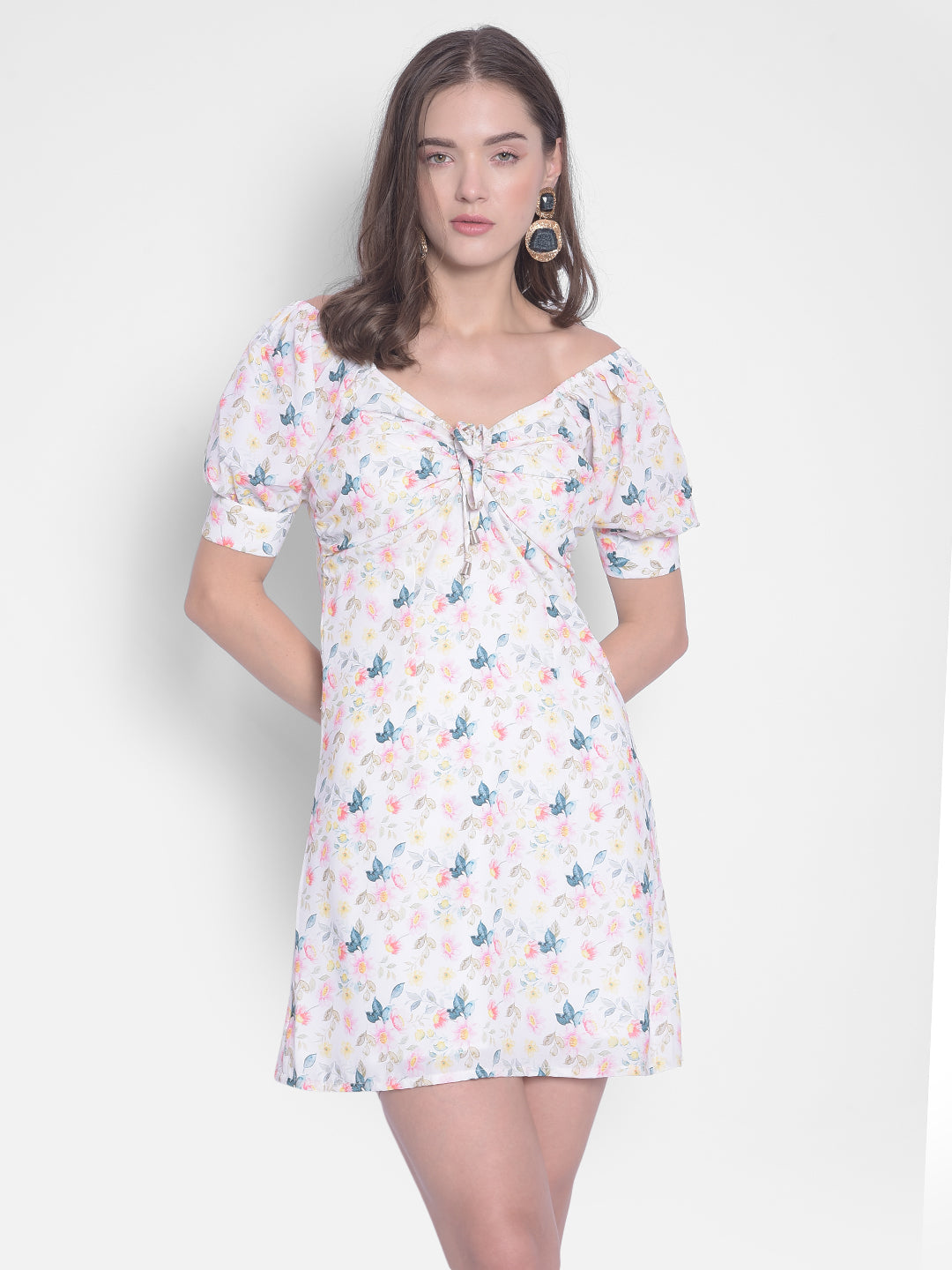 White Floral Mini Dress-Women Dresses-Crimsoune Club