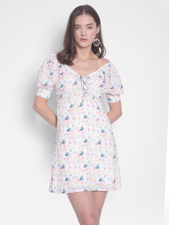 White Floral Mini Dress-Women Dresses-Crimsoune Club