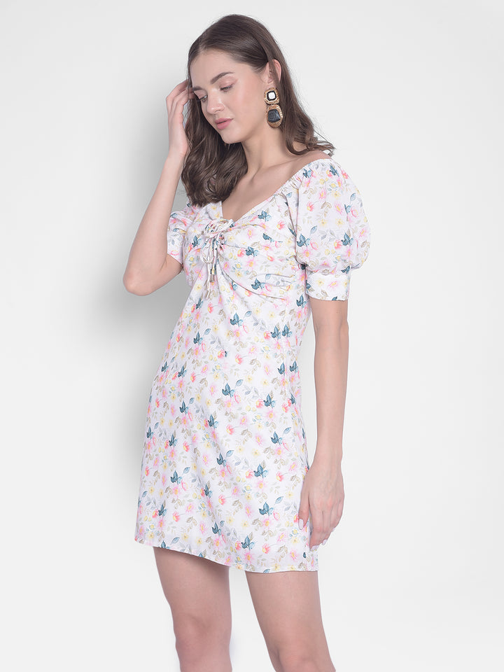 White Floral Mini Dress-Women Dresses-Crimsoune Club