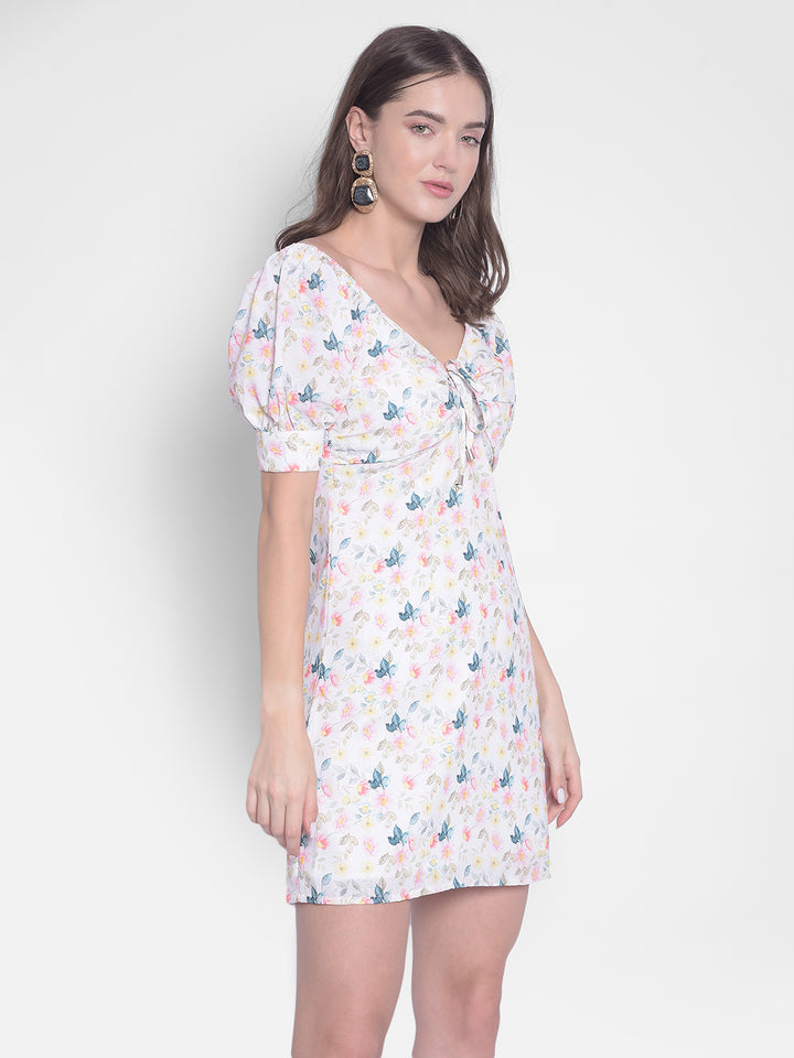 White Floral Mini Dress-Women Dresses-Crimsoune Club