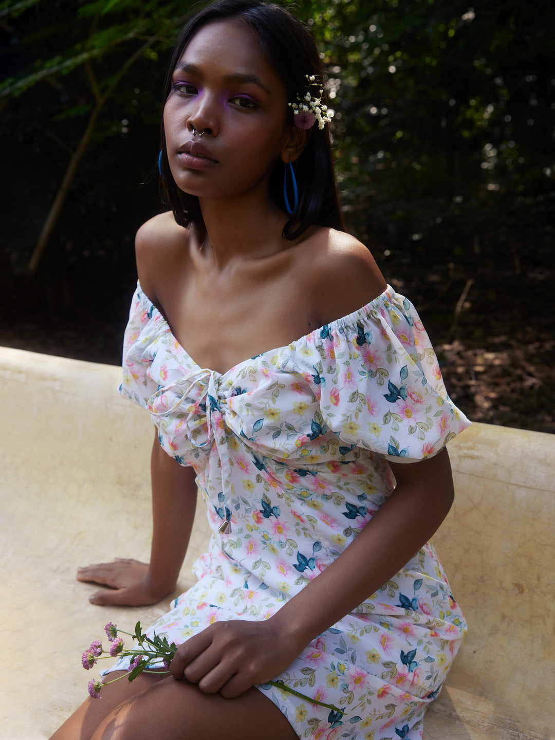 White Floral Mini Dress-Women Dresses-Crimsoune Club