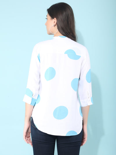 Blue Polka Dots Linen Top-Women Tops-Crimsoune Club
