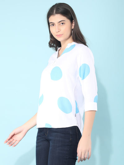 Blue Polka Dots Linen Top-Women Tops-Crimsoune Club