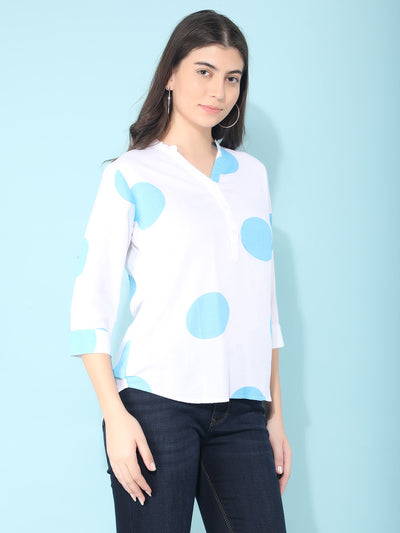 Blue Polka Dots Linen Top-Women Tops-Crimsoune Club