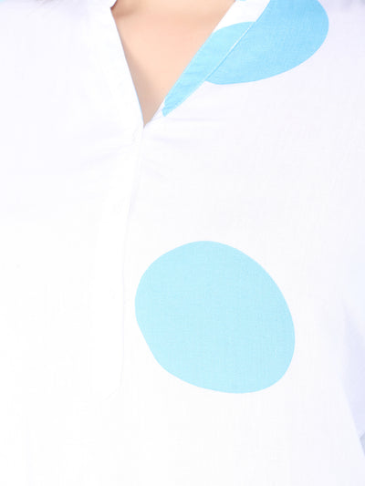 Blue Polka Dots Linen Top-Women Tops-Crimsoune Club