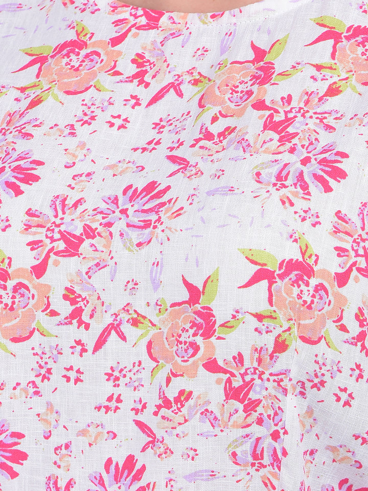 White Floral Print A-Line Dress-Women Dresses-Crimsoune Club