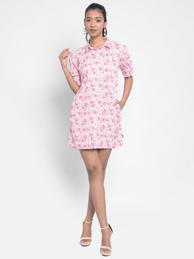 Pink Floral Mini Dress-Women Dresses-Crimsoune Club