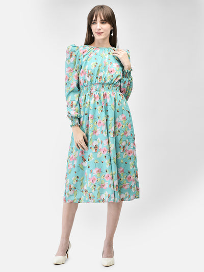 Floral Knee Length Dress-Women Dresses-Crimsoune Club