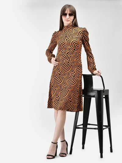 Orange Animal Printed Dress-Women Dresses-Crimsoune Club