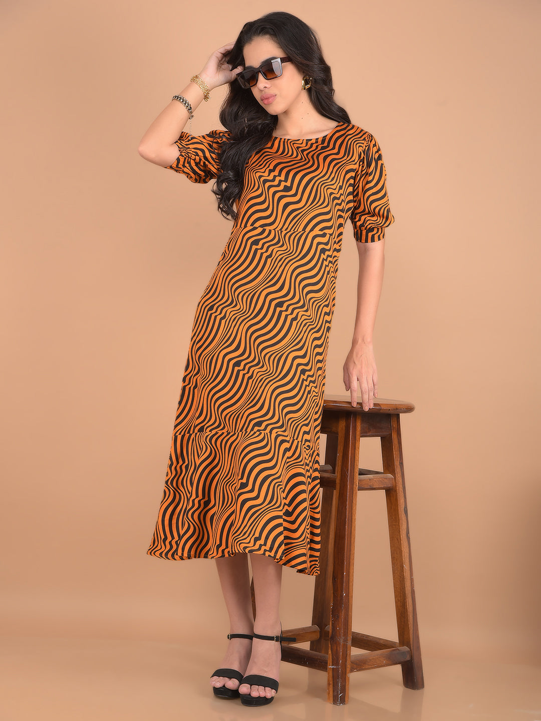 Orange Animal Printed Dress-Women Dresses-Crimsoune Club