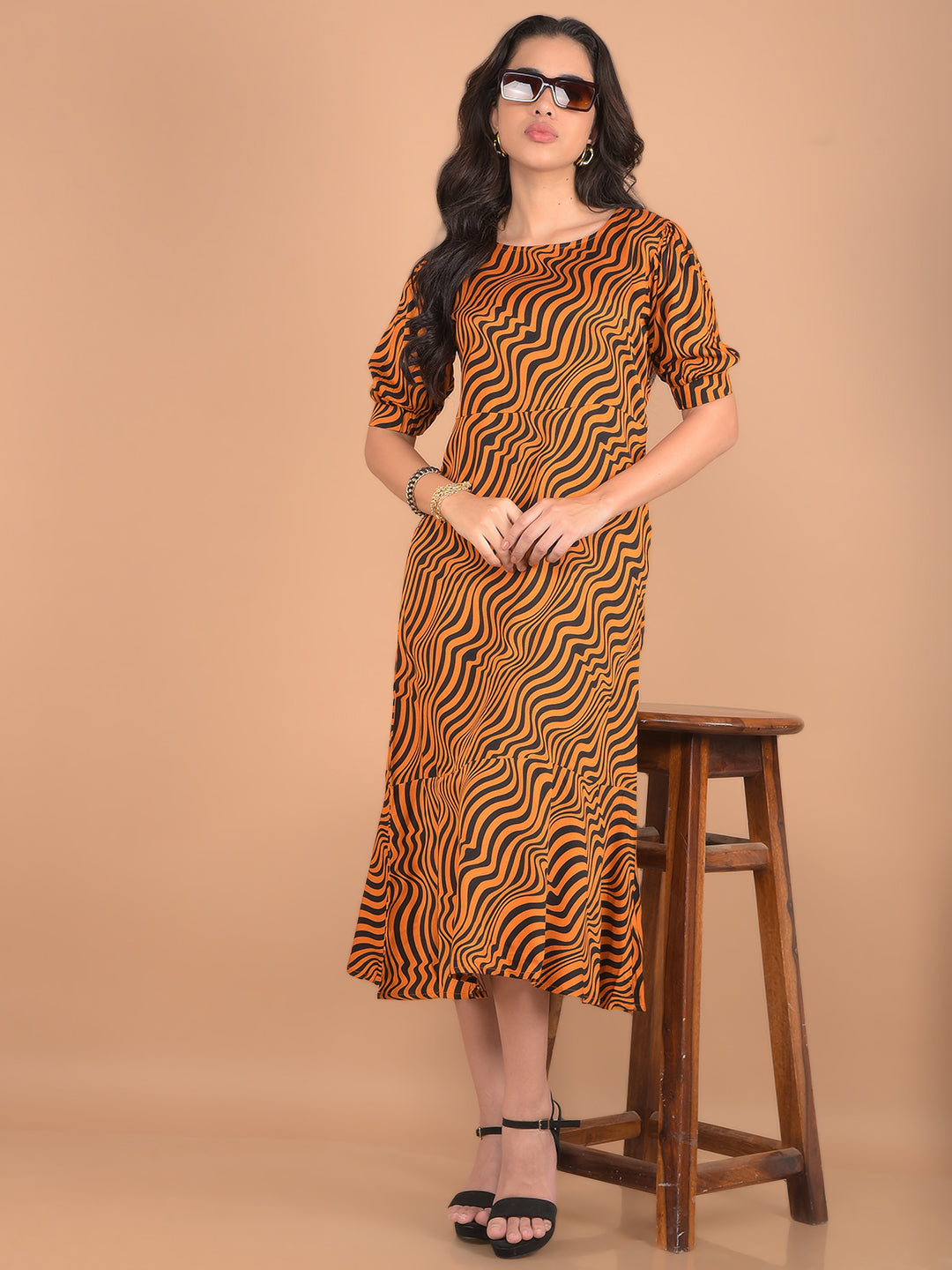 Orange Animal Printed Dress-Women Dresses-Crimsoune Club