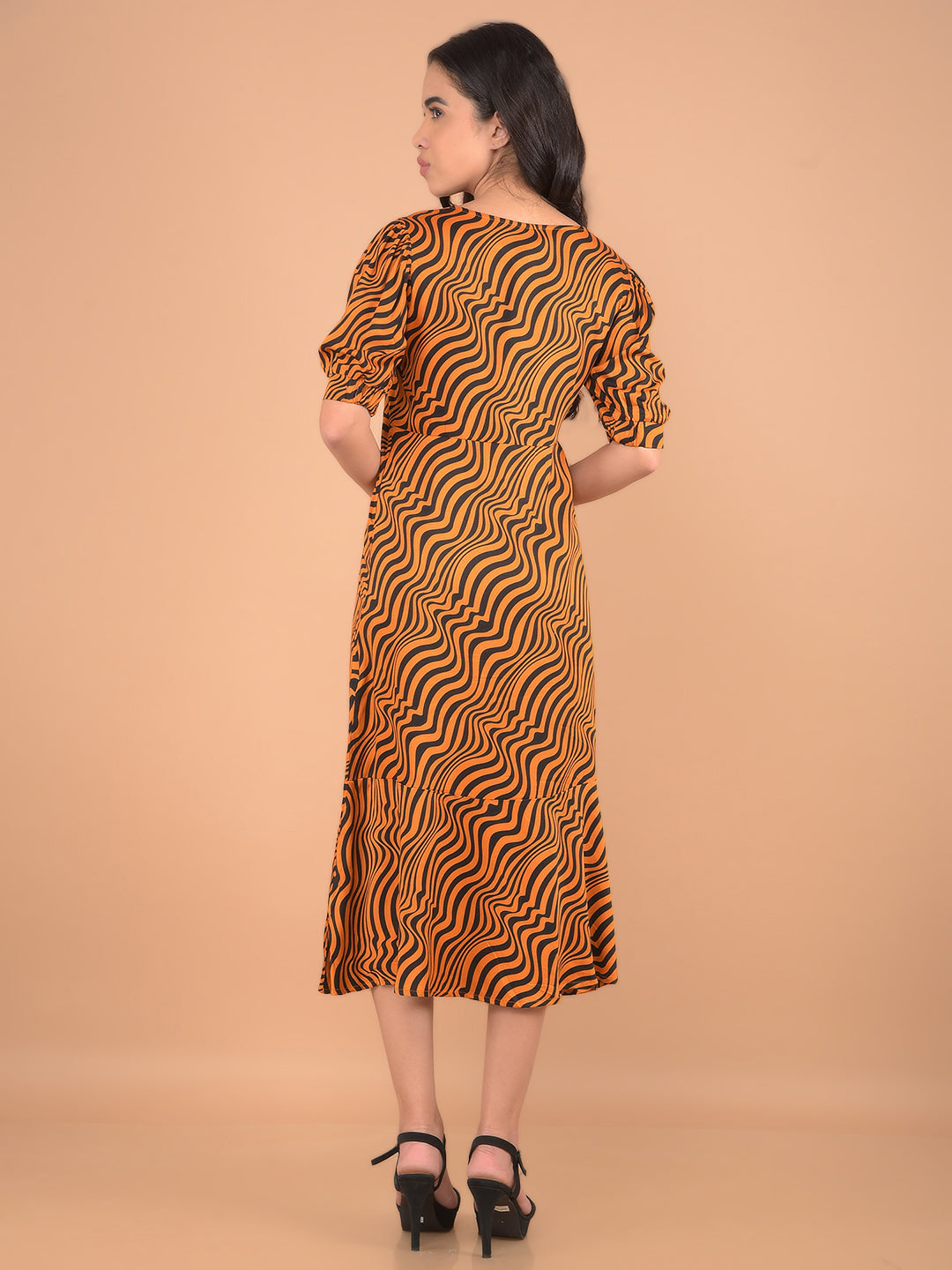 Orange Animal Printed Dress-Women Dresses-Crimsoune Club
