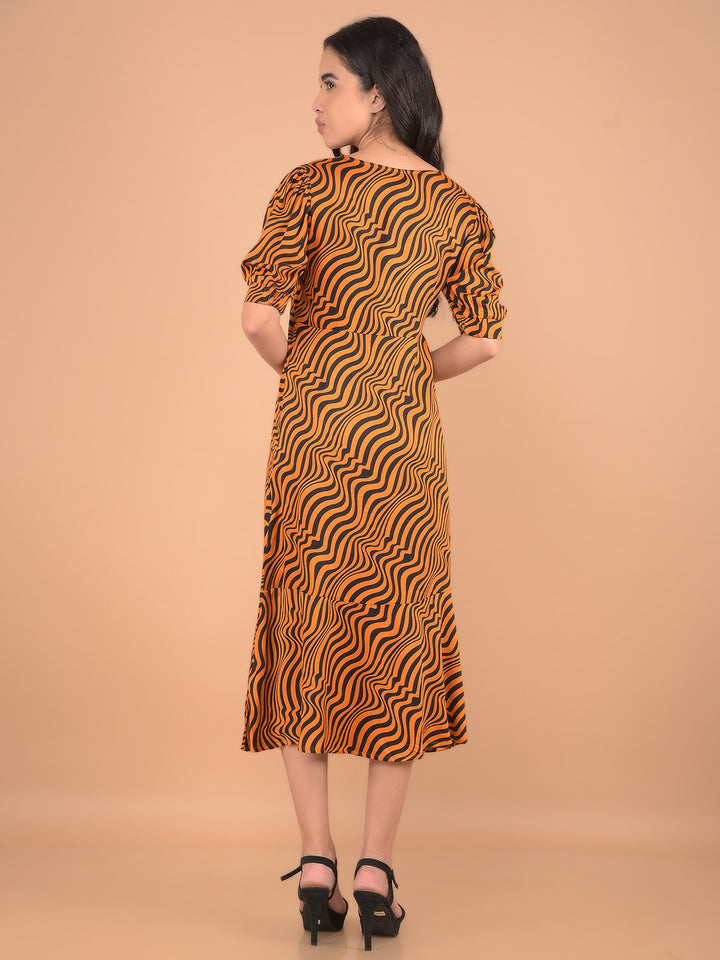 Orange Animal Printed Dress-Women Dresses-Crimsoune Club