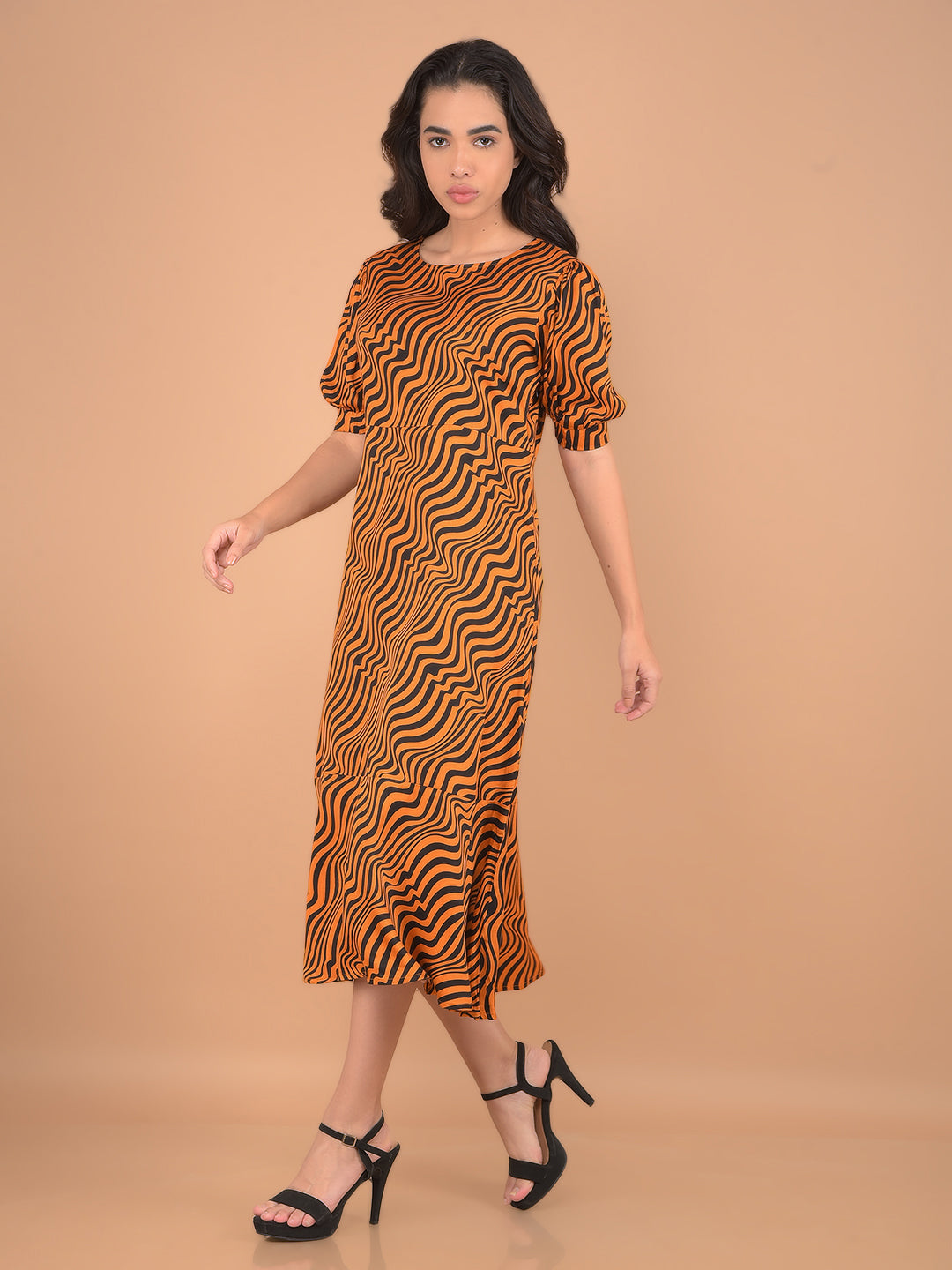 Orange Animal Printed Dress-Women Dresses-Crimsoune Club