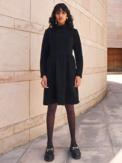 Black Fit & Flare Dress-Women Dresses-Crimsoune Club