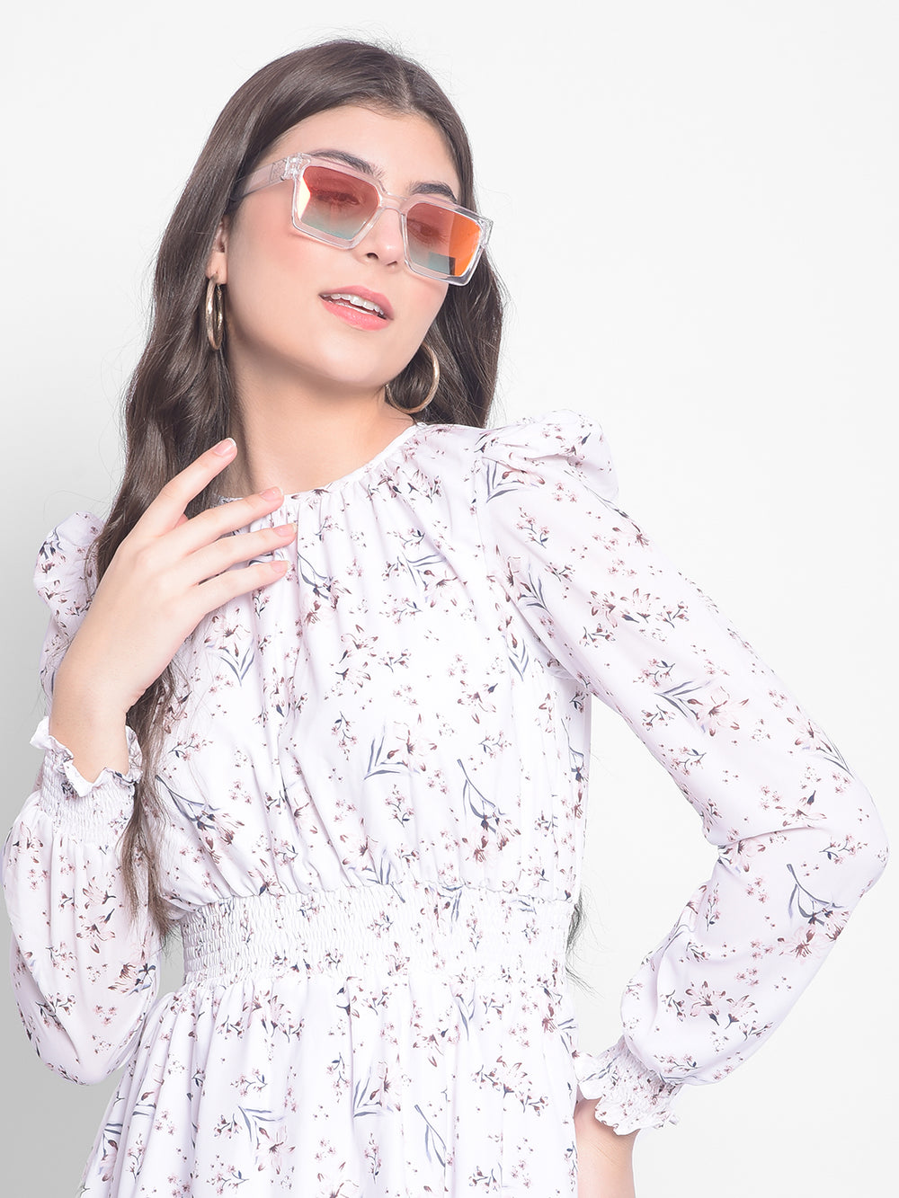 White Floral Midi Dress-Women Dresses-Crimsoune Club