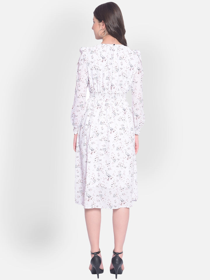 White Floral Midi Dress-Women Dresses-Crimsoune Club