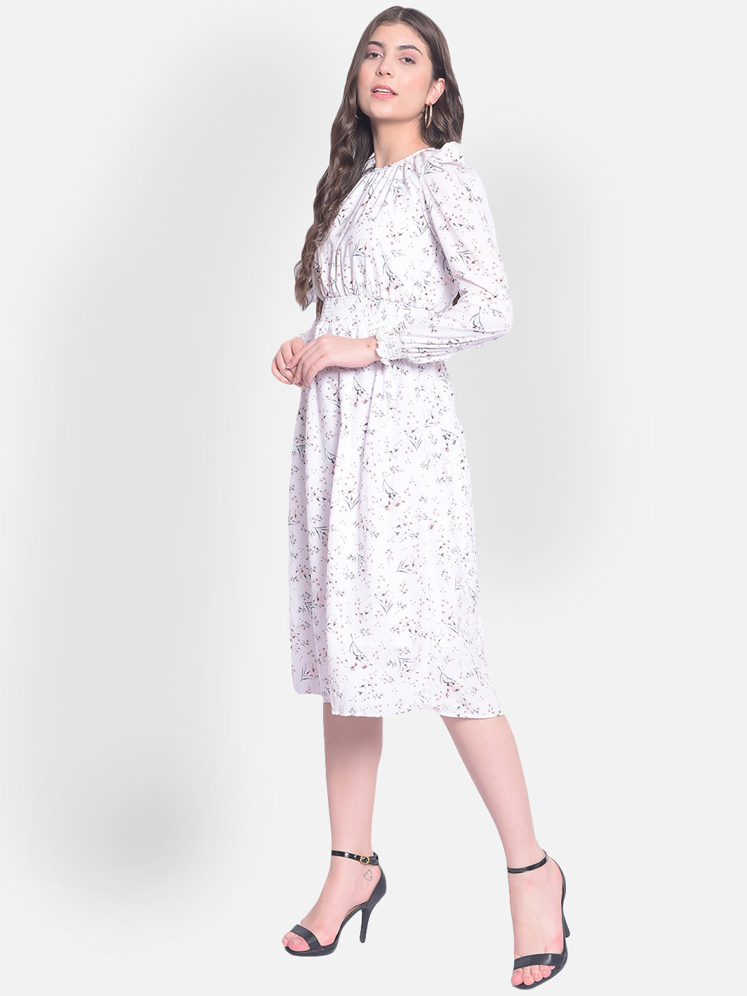 White Floral Midi Dress-Women Dresses-Crimsoune Club