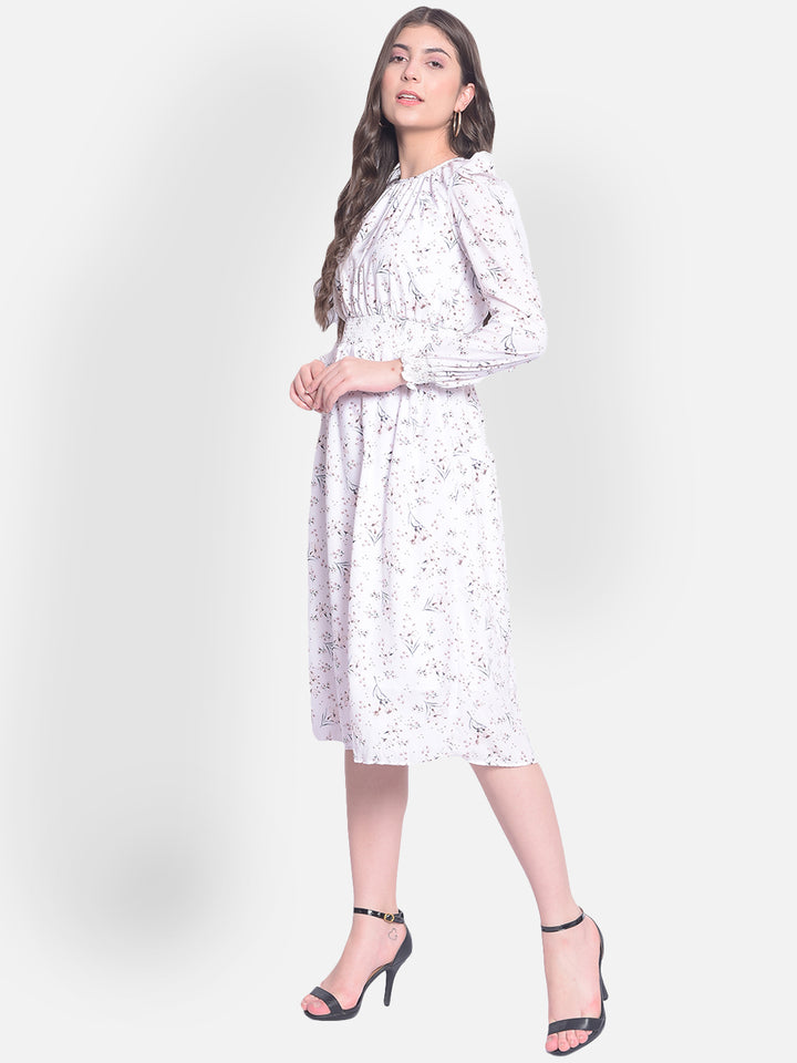 White Floral Midi Dress-Women Dresses-Crimsoune Club