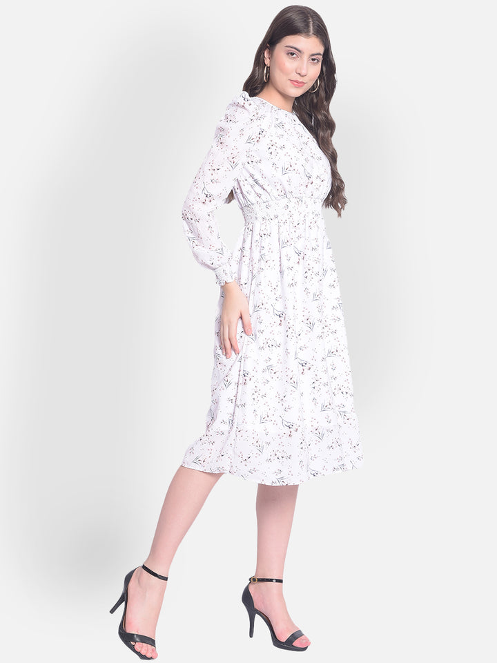 White Floral Midi Dress-Women Dresses-Crimsoune Club