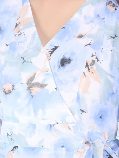 Blue Floral Print & Flare Dress-Women Dresses-Crimsoune Club