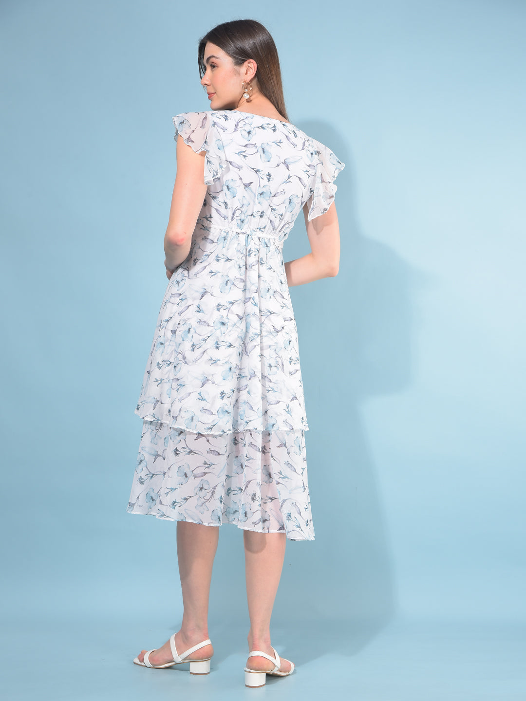 White Floral Print A-Line Dress-Women Dresses-Crimsoune Club