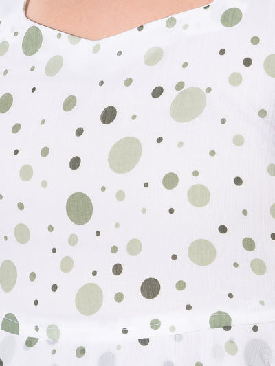 Green Polka Dots A-Line Dress-Women Dresses-Crimsoune Club