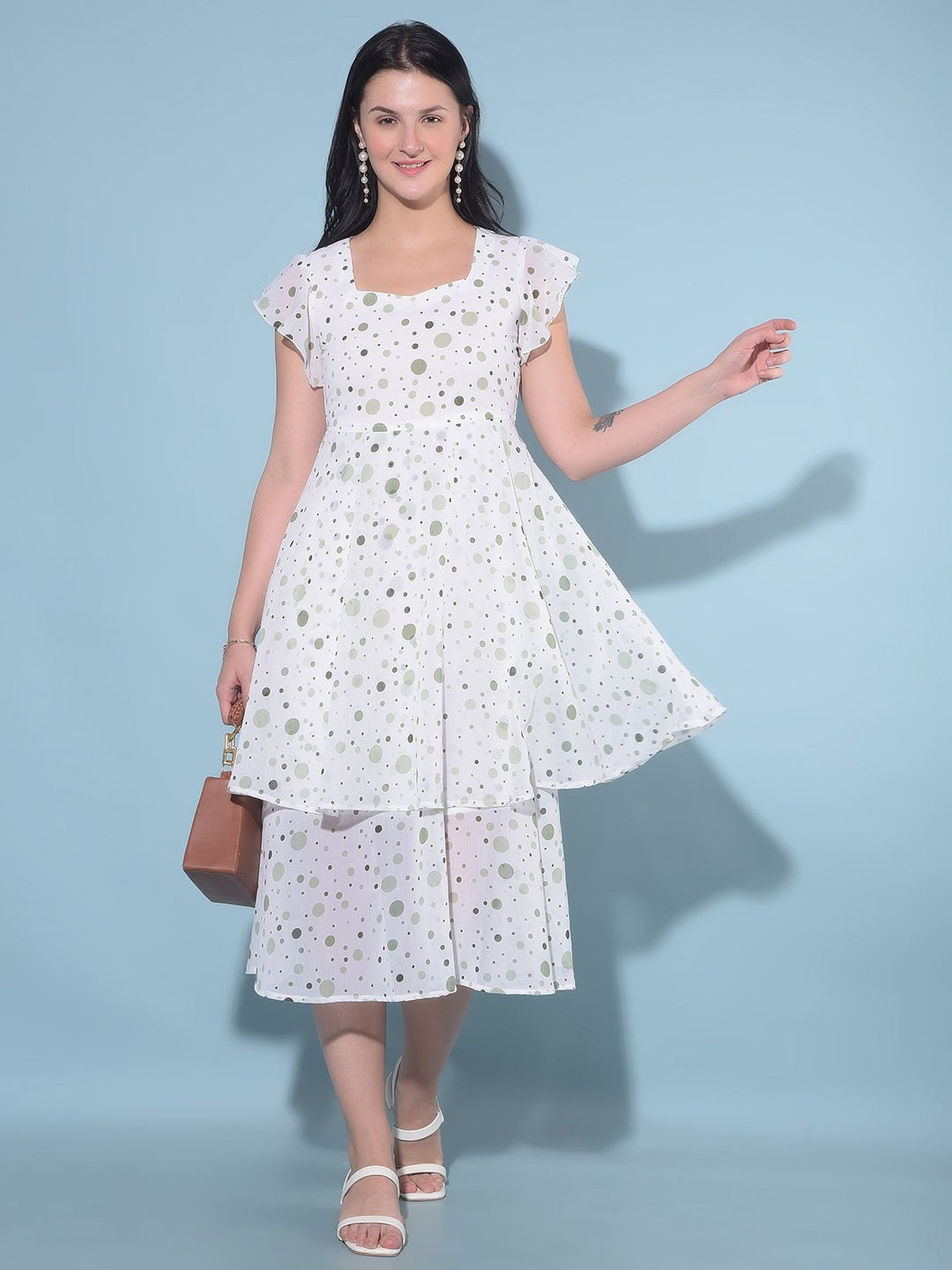 Green Polka Dots A-Line Dress Crimsoune Club Green Polka Dots A-Line Dress Crimsoune Club