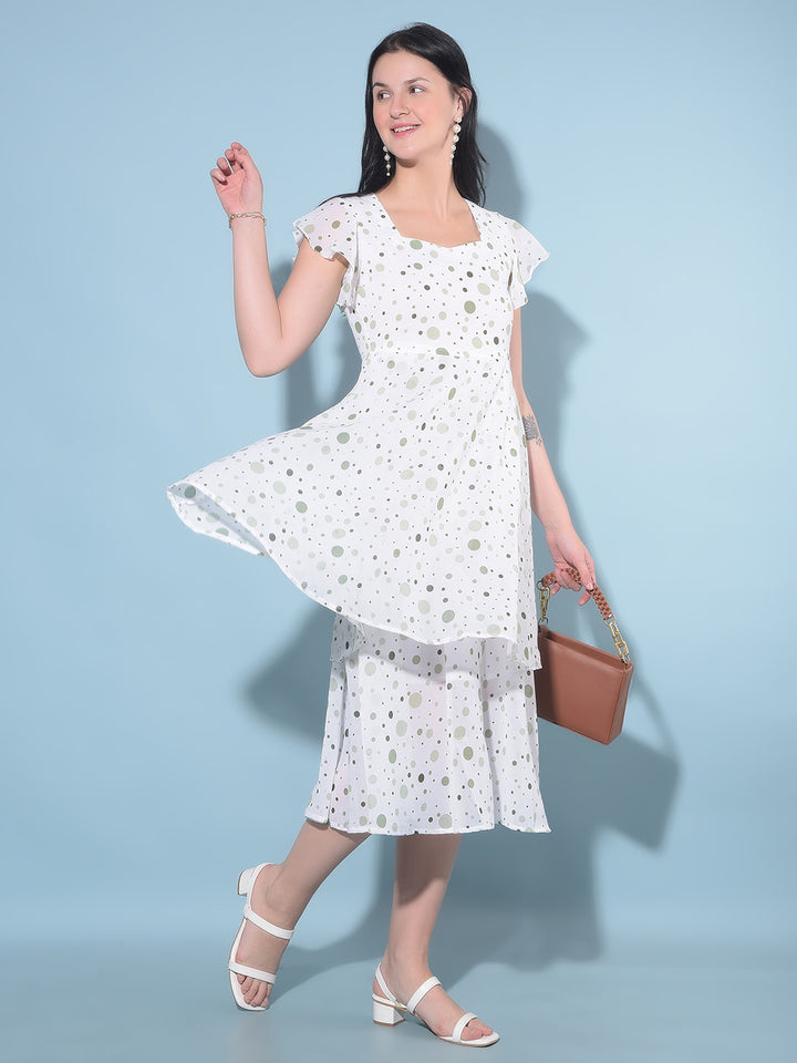 Green Polka Dots A-Line Dress-Women Dresses-Crimsoune Club
