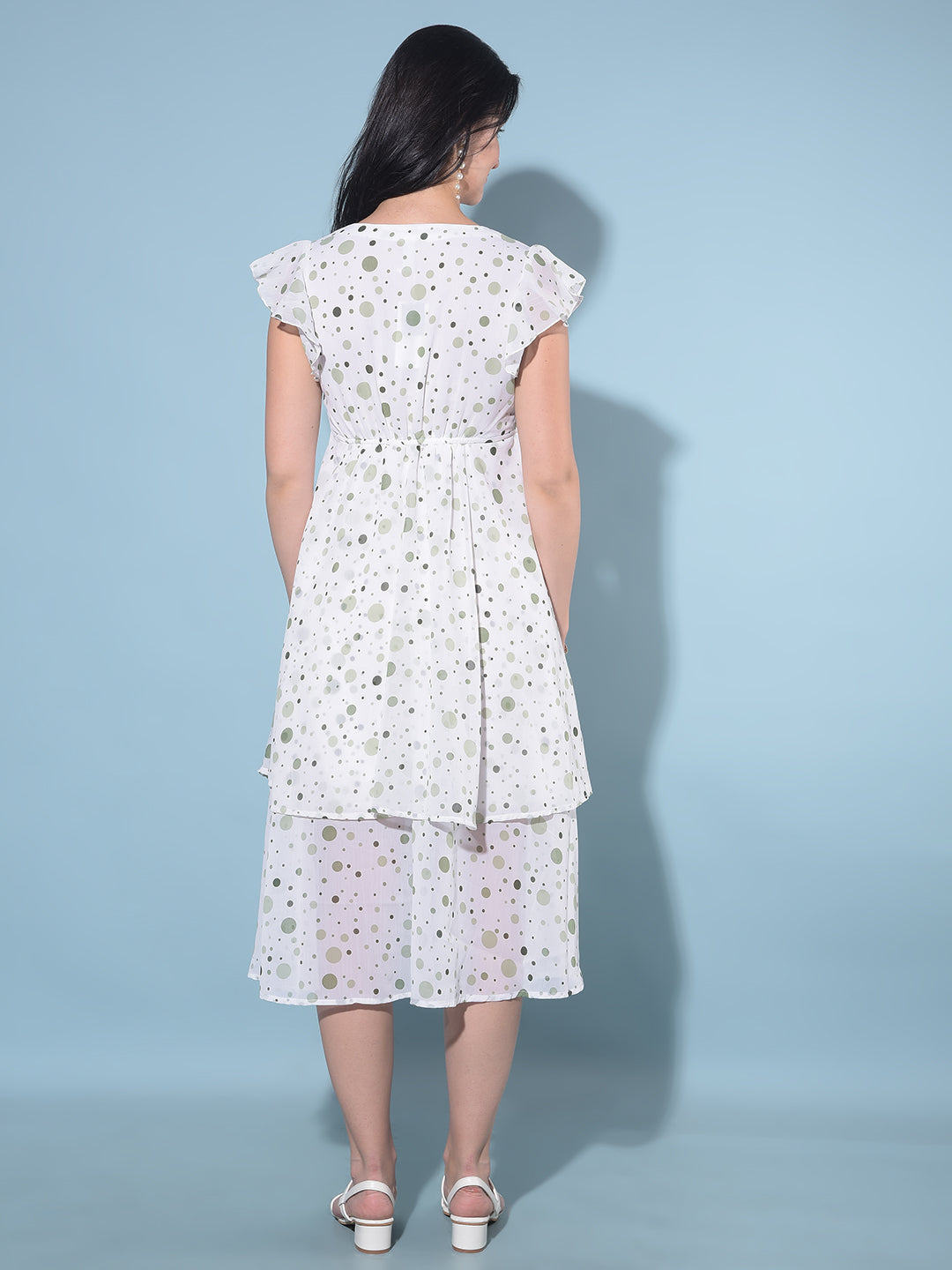 Green Polka Dots A-Line Dress-Women Dresses-Crimsoune Club