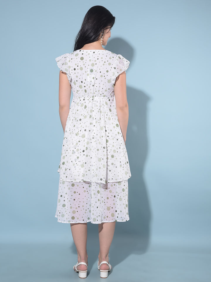 Green Polka Dots A-Line Dress-Women Dresses-Crimsoune Club