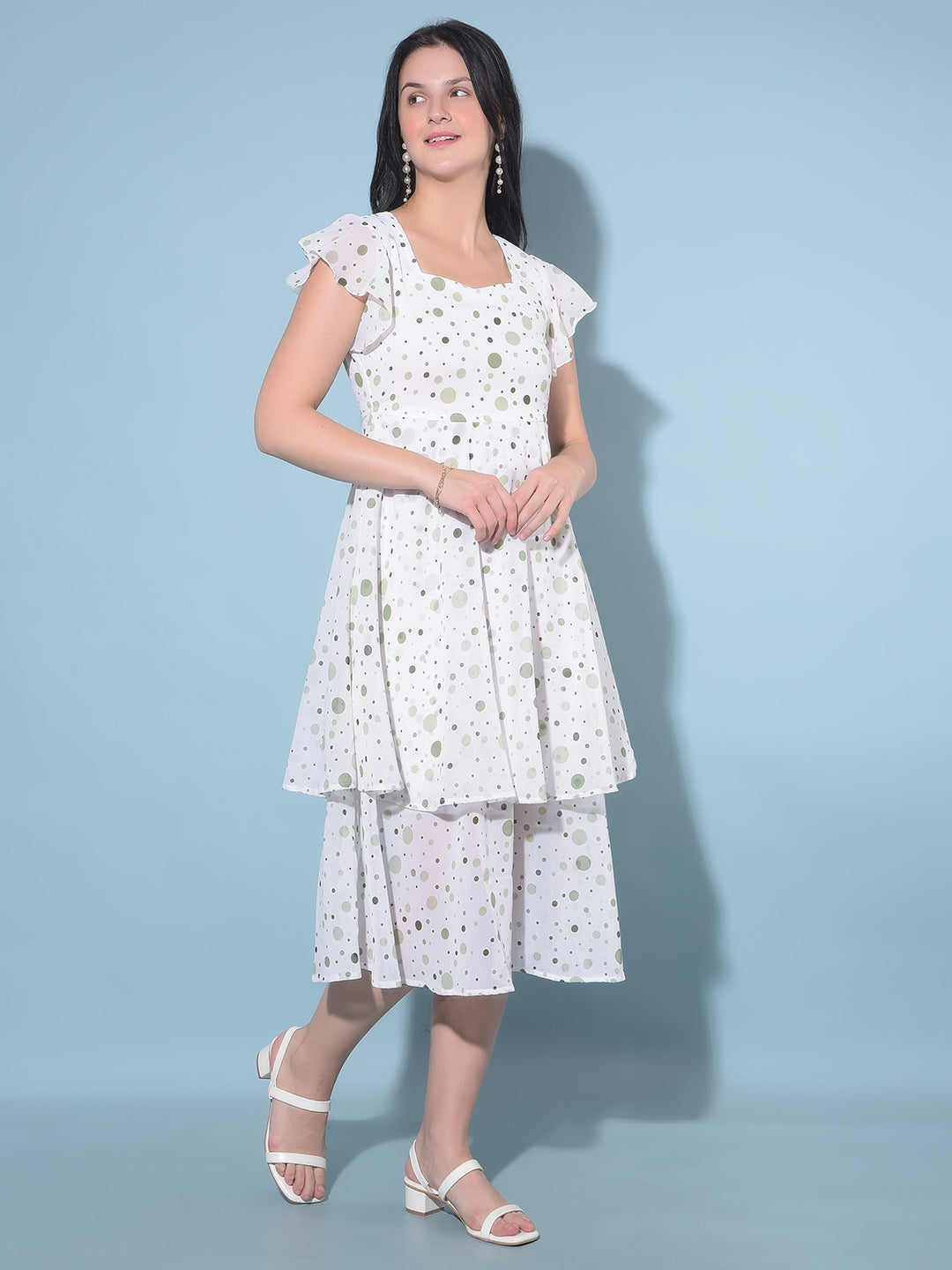 Green Polka Dots A-Line Dress-Women Dresses-Crimsoune Club