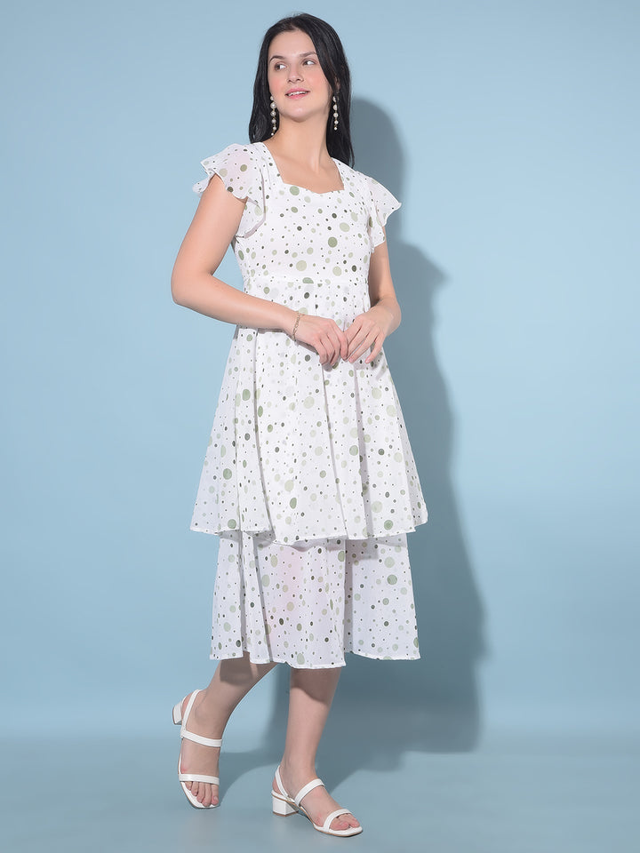 Green Polka Dots A-Line Dress-Women Dresses-Crimsoune Club