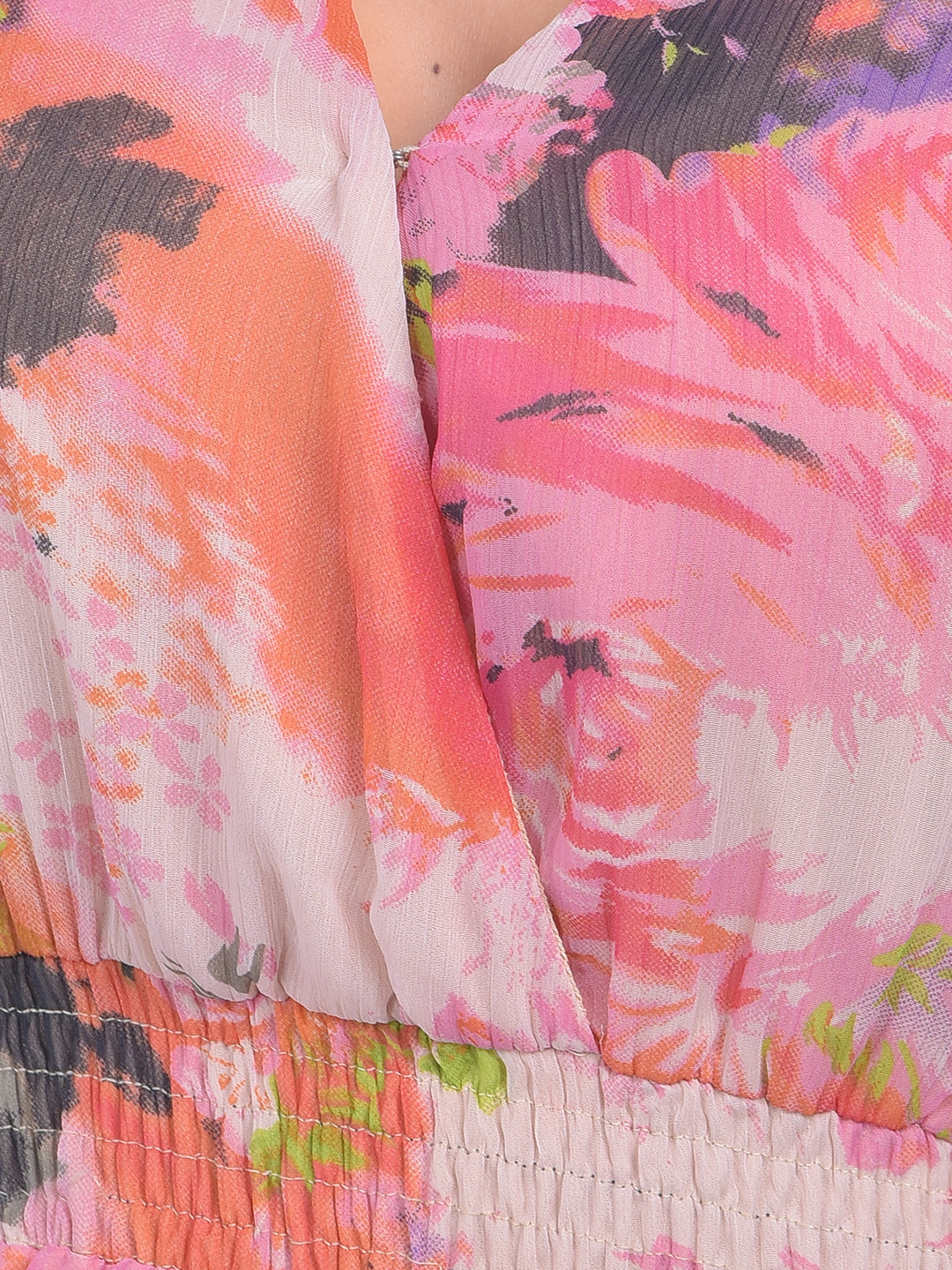 Pink Floral Print A-Line Dress-Women Dresses-Crimsoune Club