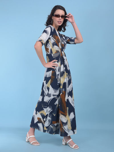 Printed Brown A-Line Dress-Women Dresses-Crimsoune Club