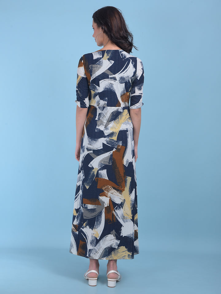 Printed Brown A-Line Dress-Women Dresses-Crimsoune Club