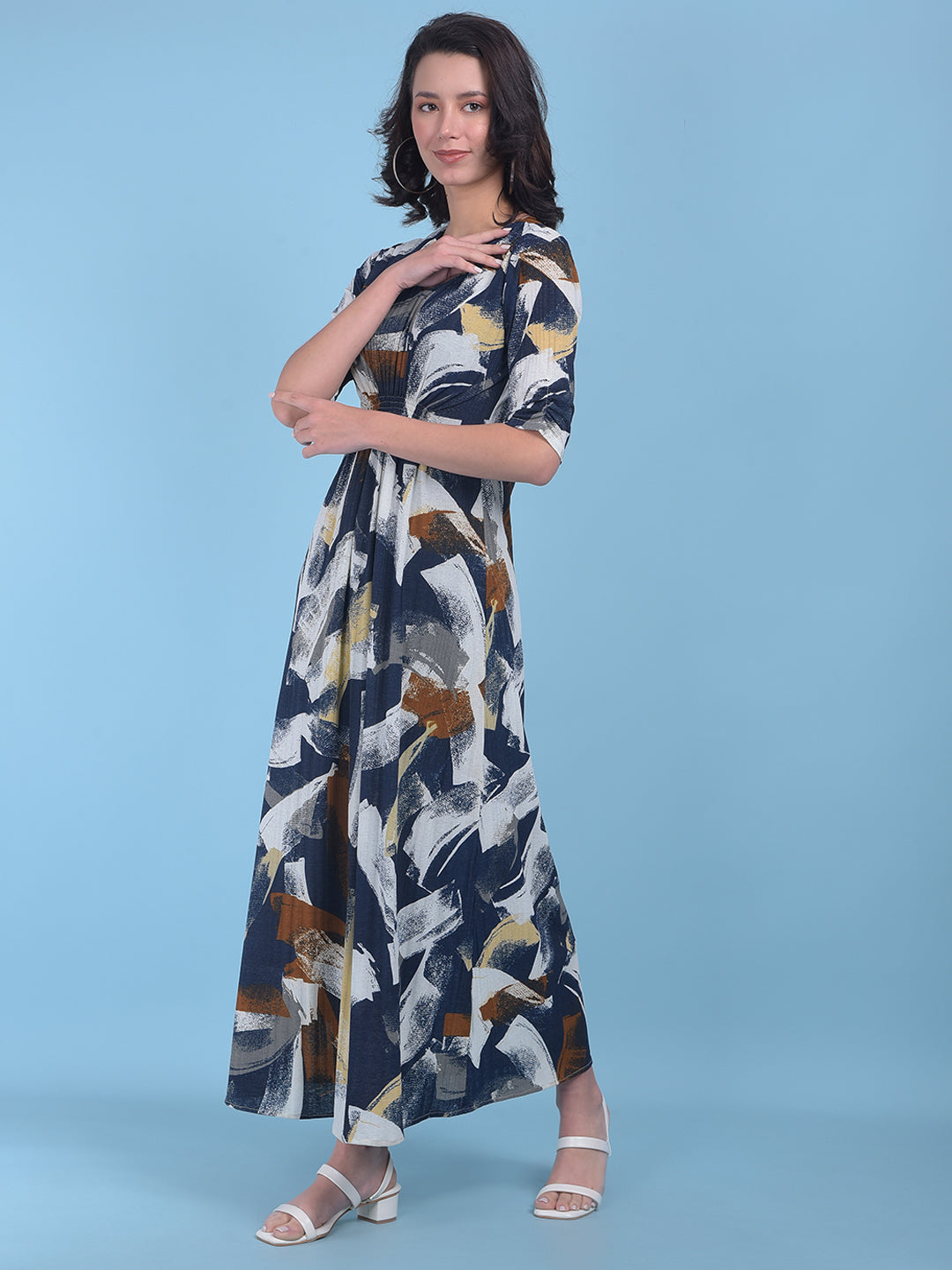 Printed Brown A-Line Dress-Women Dresses-Crimsoune Club