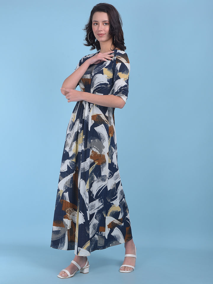 Printed Brown A-Line Dress-Women Dresses-Crimsoune Club