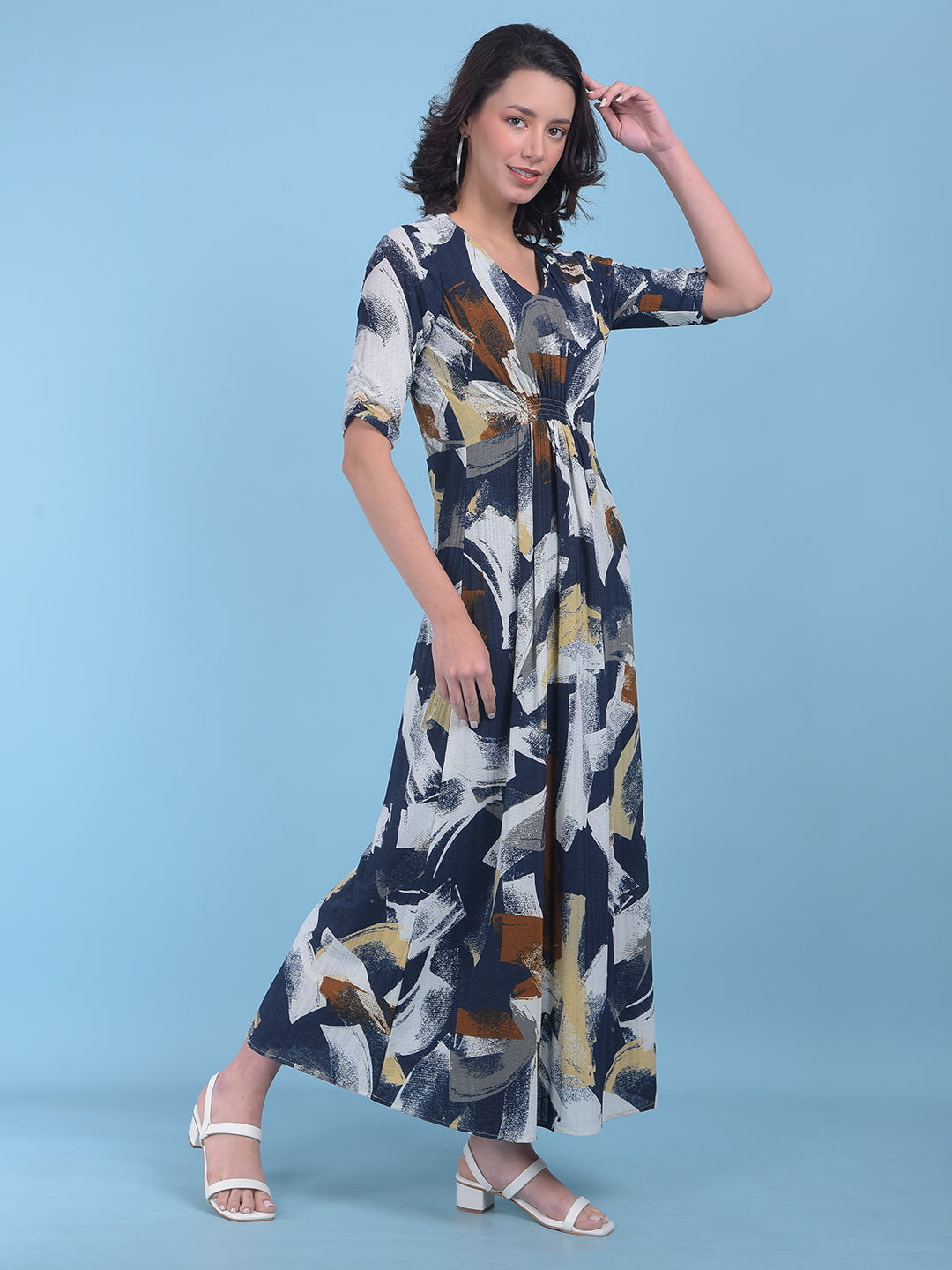 Printed Brown A-Line Dress-Women Dresses-Crimsoune Club