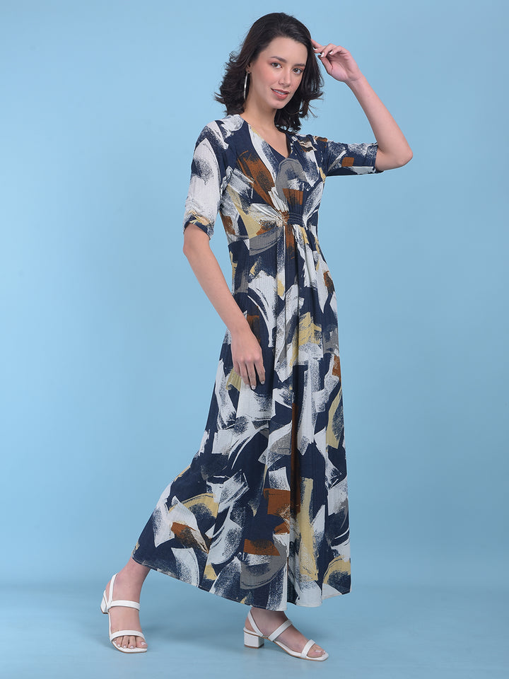 Printed Brown A-Line Dress-Women Dresses-Crimsoune Club