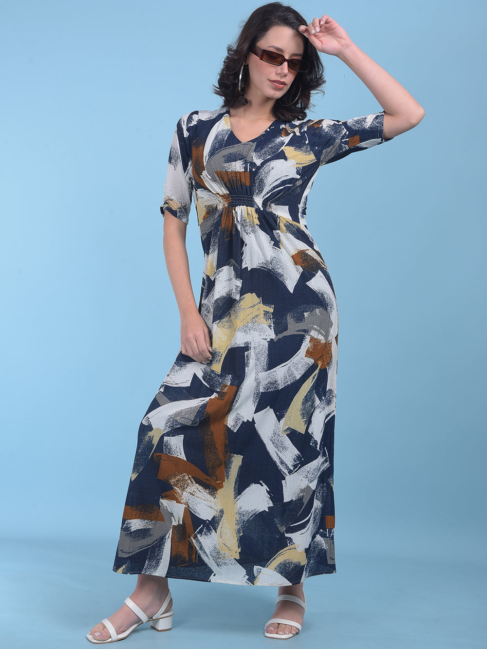 Printed Brown A-Line Dress-Women Dresses-Crimsoune Club