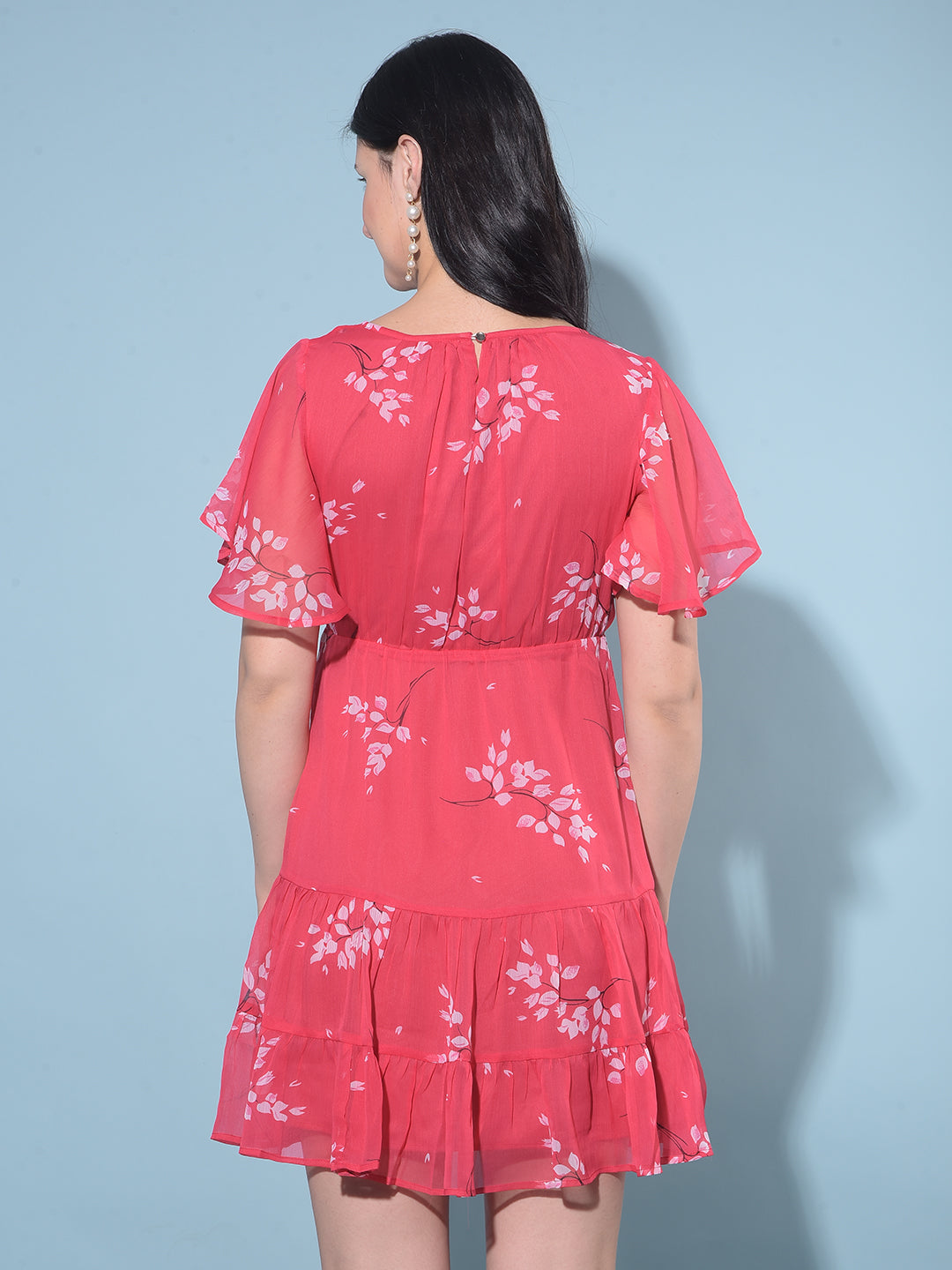 Red Floral Print A-Line Dress-Women Dresses-Crimsoune Club