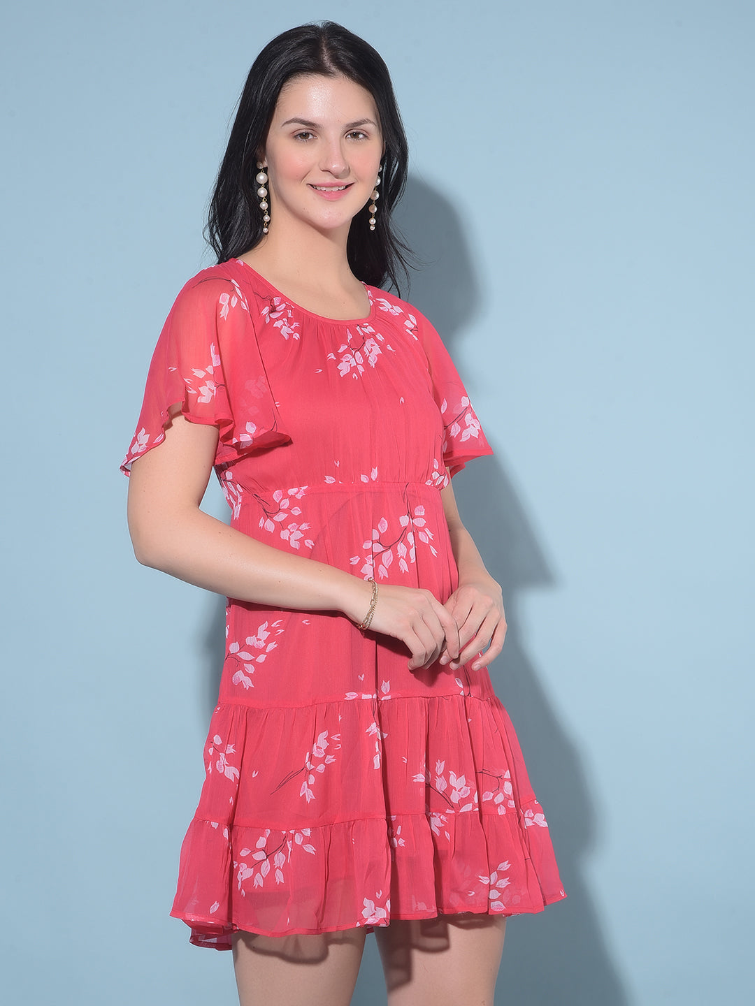 Red Floral Print A-Line Dress-Women Dresses-Crimsoune Club